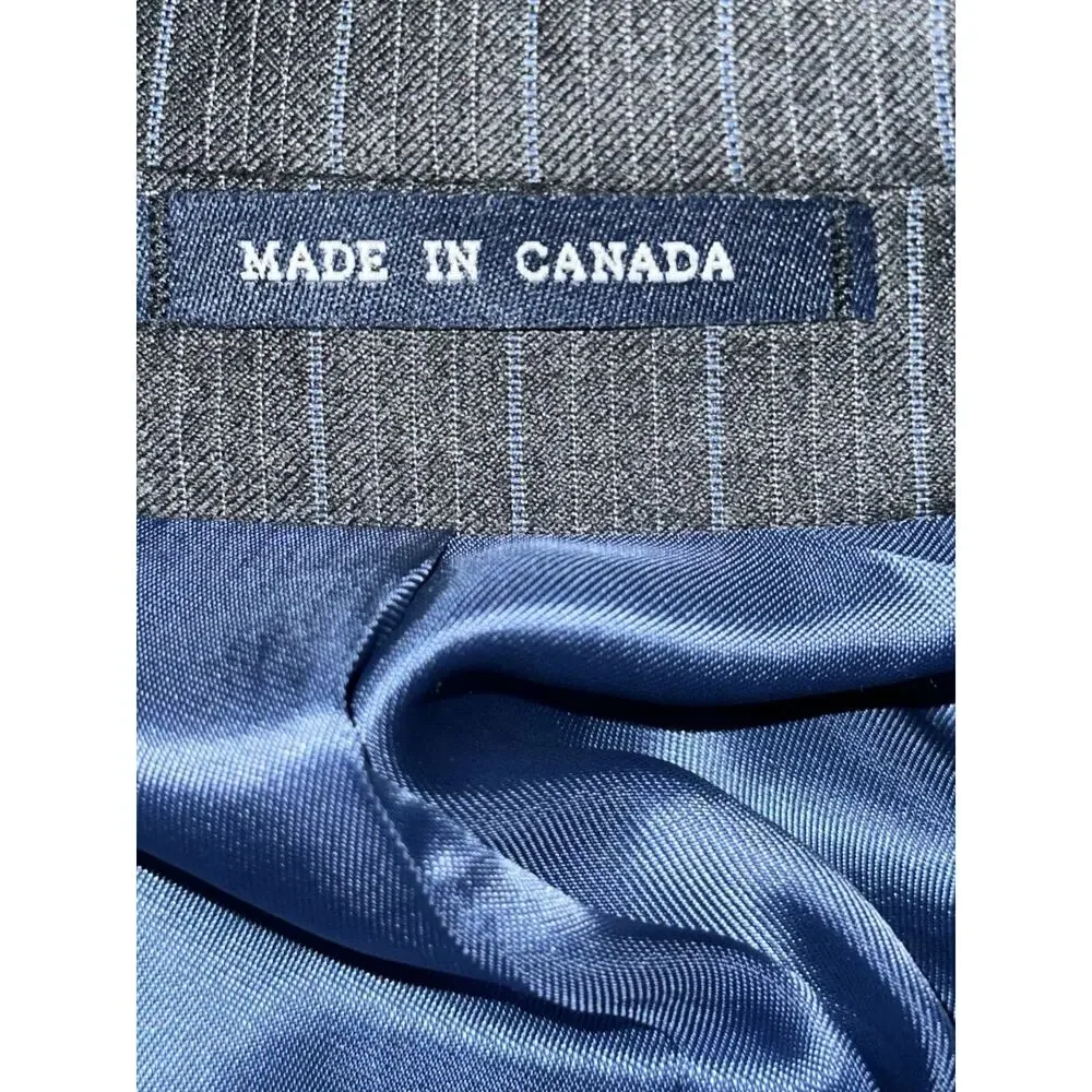 Ralph Lauren Charcoal Blue Pin Stripe Suit Jacket Men's 46 Virgin Wool 3 Button